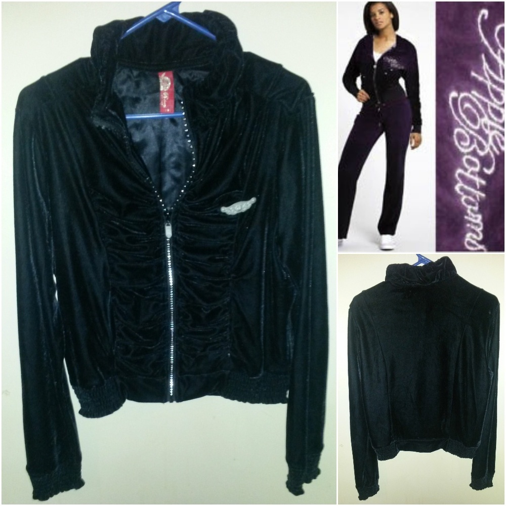 APPLE BOTTOM BLACK TRACK JACKET W/  BLING ZIP SZ.L
